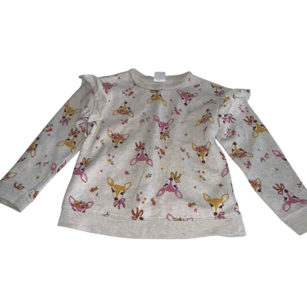 BABY GAP Girls 5 RUFFLED SLEEVE DEER & RIBBONS AND BOWS SWEATSHIRT